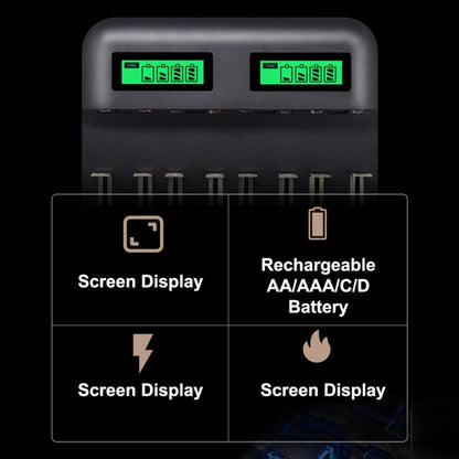 5V 2A USB 8 Slot Battery Charger for AA & AAA & C / D Battery, with LCD Display