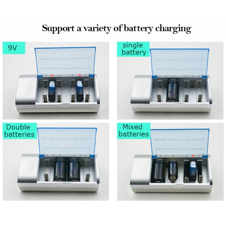 AC 100-240V 4 Slot Battery Charger for AA & AAA & C / D Size Battery, EU Plug