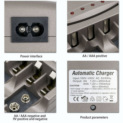 AC 100-240V 4 Slot Battery Charger for AA & AAA & 9V Ni-MH Battery, UK Plug
