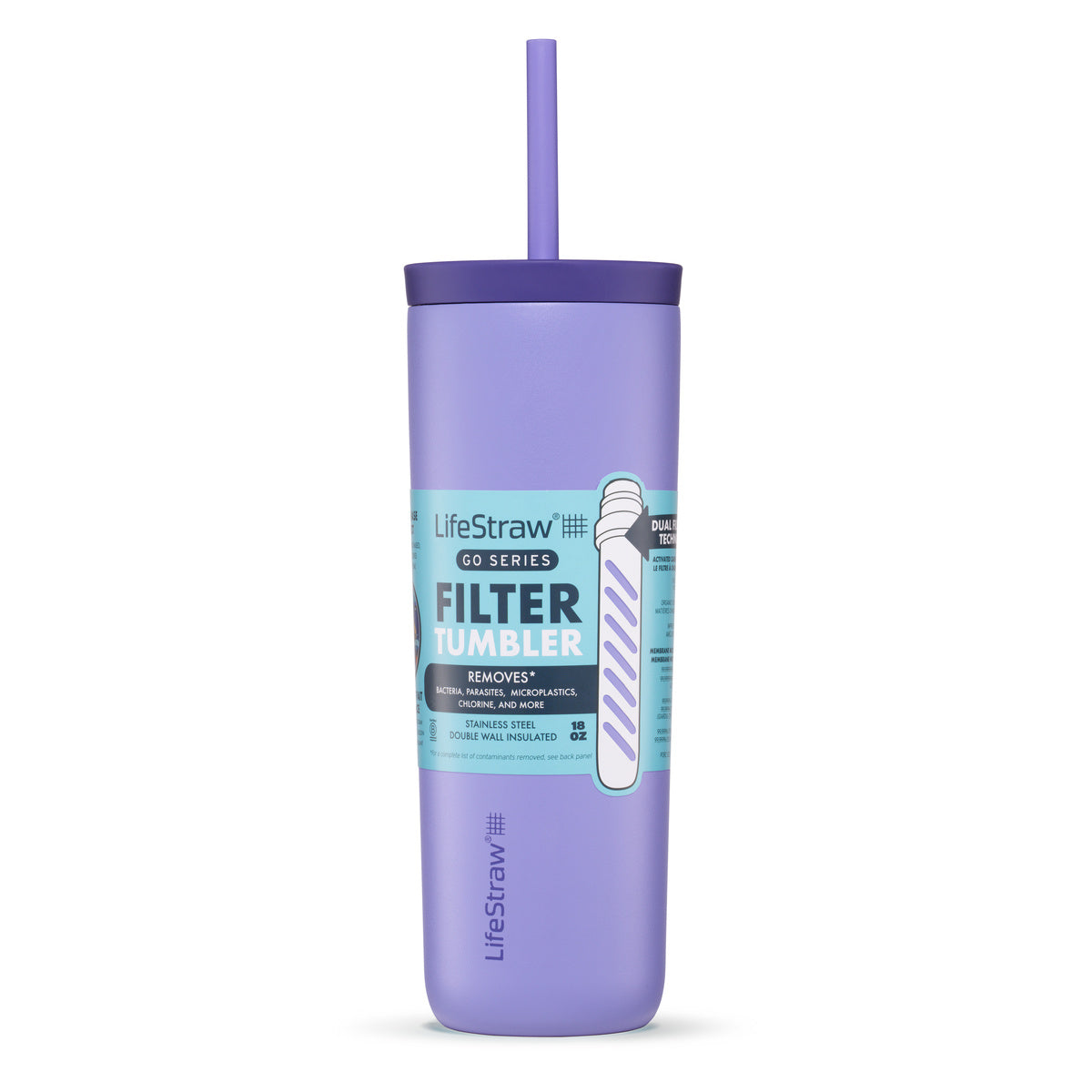 Lifestraw Go Stainless Steel Water Filter Tumbler - 500ml Thistle Purple