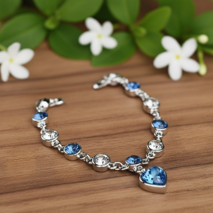 Women’s Silver Bracelet with Blue Heart Crystal Charm – Elegant Jewelry Gift for Her