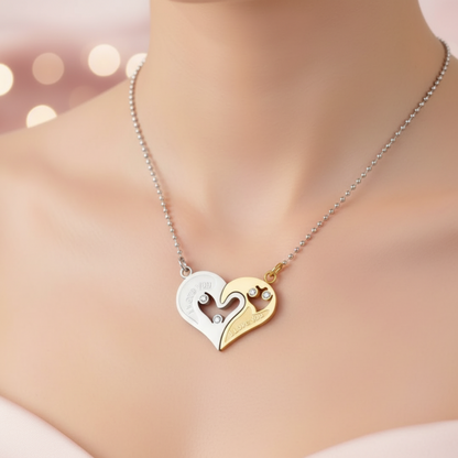 Magnetic Heart Couple Necklaces – “I Love You” Matching Pendant Set in Gold & Silver, Romantic Gift for Couples