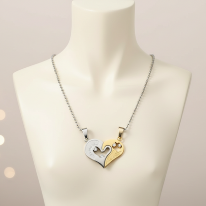 Magnetic Heart Couple Necklaces – “I Love You” Matching Pendant Set in Gold & Silver, Romantic Gift for Couples
