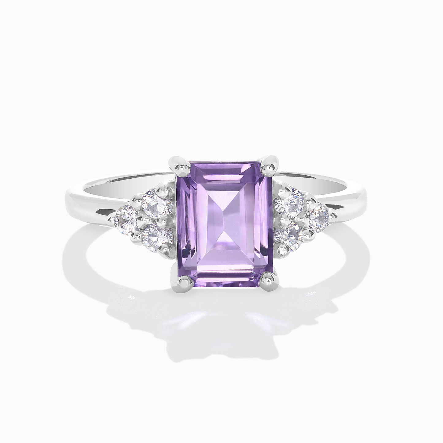 Lavender Amethyst Emerald Cut Ring in Sterling Silver