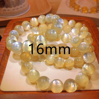 Natural Gold Kunzite Lepidolite Quartz Crystal Gemstone Bracelet, Size 10,11,12,13,14,16mm