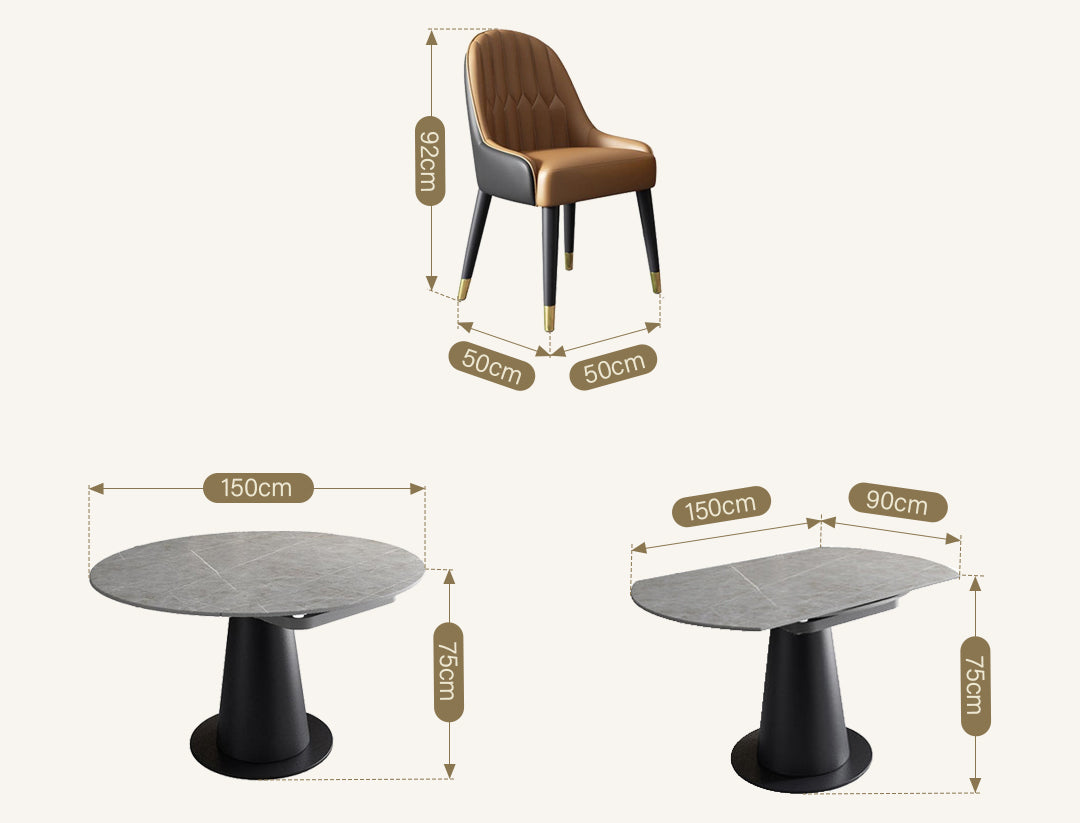 Lessie Round Extendable Dining Table, Sintered Stone
