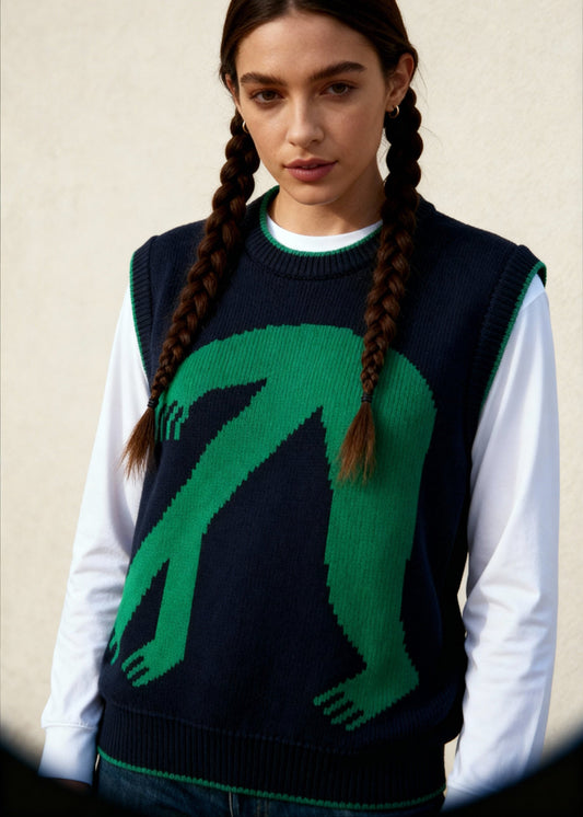 Organic Cotton Knit Jumper Vest - Blue