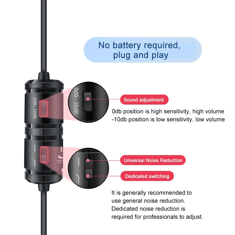 YICHUANG YC-VM40 8 Pin Port Dual Modes Lavalier Recording Microphone, Cable Length: 6m, YC-VM40