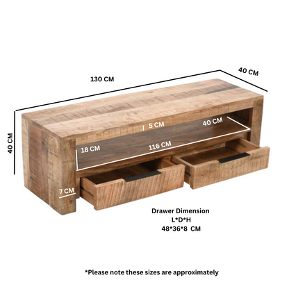 Merlin Mango Wooden Tv Stand With 2 Drawers
