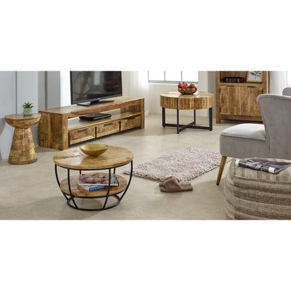 Merlin Mango Wooden Round Side Table Mushroom Style