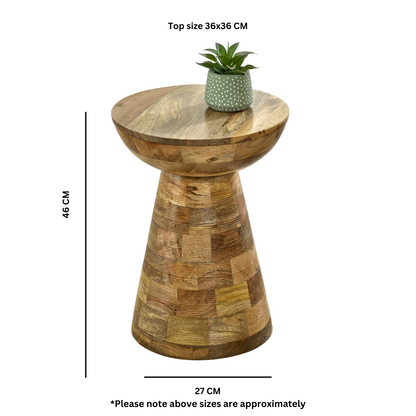 Merlin Mango Wooden Round Side Table Mushroom Style