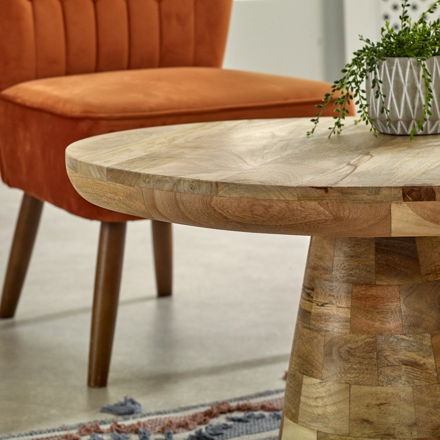 Merlin Mango Wooden Round Coffee Table Mushroom Style