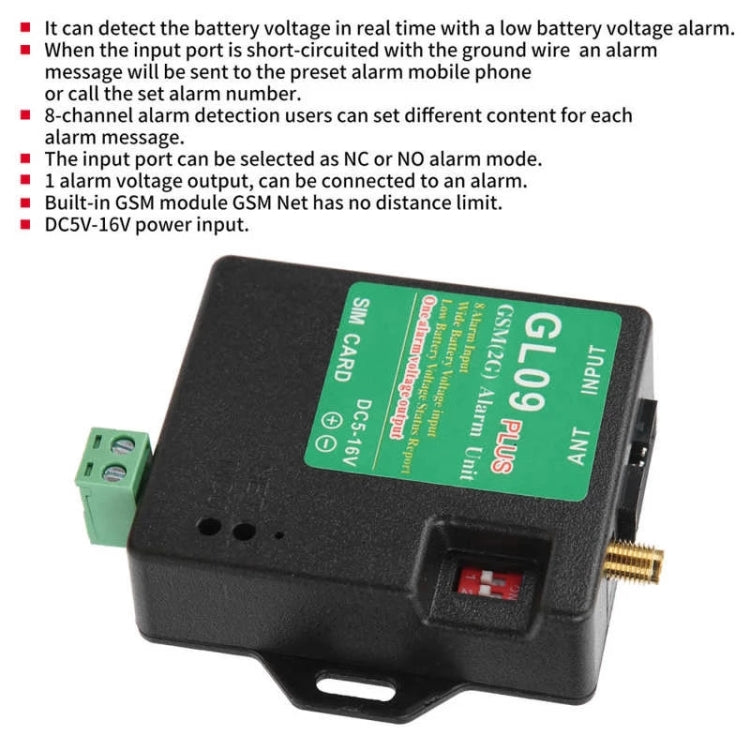 GL09 PLUS Low Standby Power Consumption 8-channel Monitoring GSM Alarm Module, GL09 PLUS