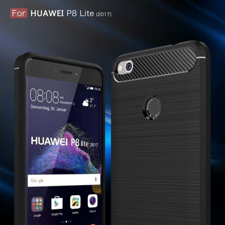For Huawei  P8 Lite (2017) Brushed Carbon Fiber Texture Shockproof TPU Protective Case, Huawei P8 Lite (2017)