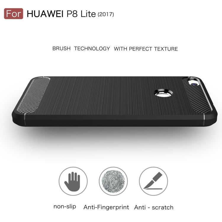 For Huawei  P8 Lite (2017) Brushed Carbon Fiber Texture Shockproof TPU Protective Case, Huawei P8 Lite (2017)
