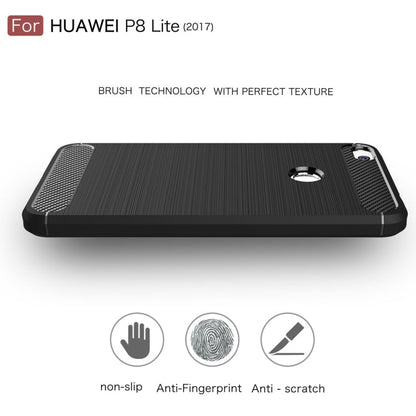 For Huawei  P8 Lite (2017) Brushed Carbon Fiber Texture Shockproof TPU Protective Case, Huawei P8 Lite (2017)
