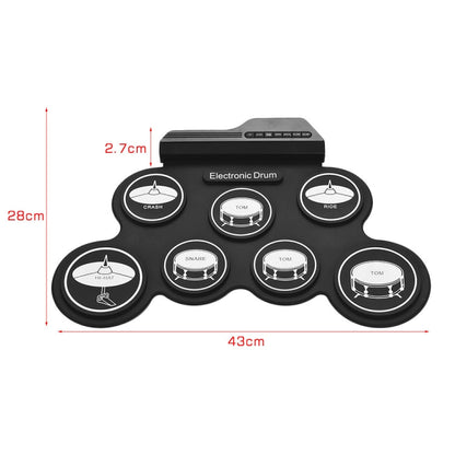 Portable Silicone Hand Roll USB Electronic Drum, Black Icon Version, Electronic Drum Black Icon Version