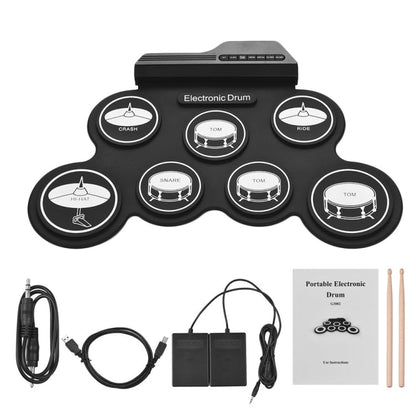 Portable Silicone Hand Roll USB Electronic Drum, Black Icon Version, Electronic Drum Black Icon Version