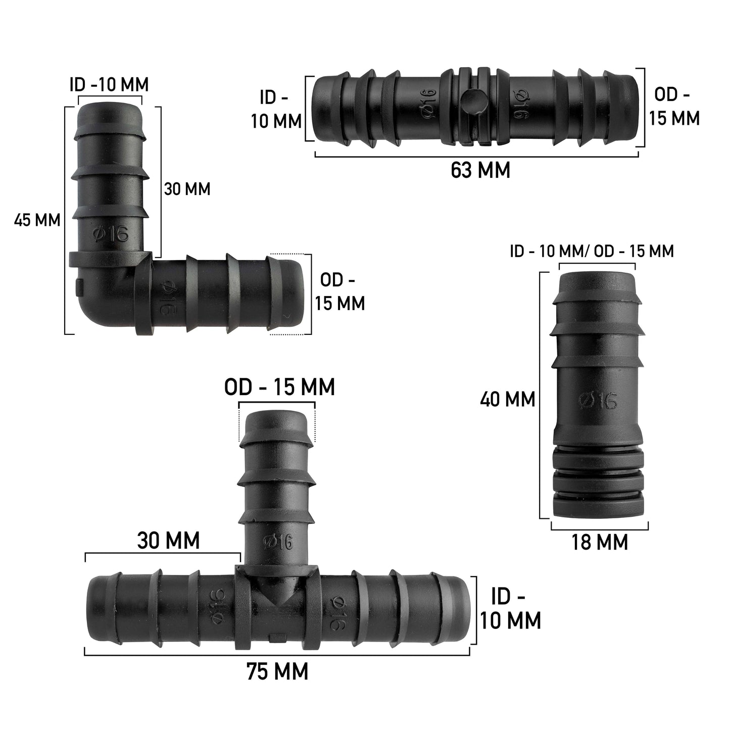 Mix 1/2in Barb Connectors HOZ10 Drip Irrigation Fitting Pipe and Water Fitting