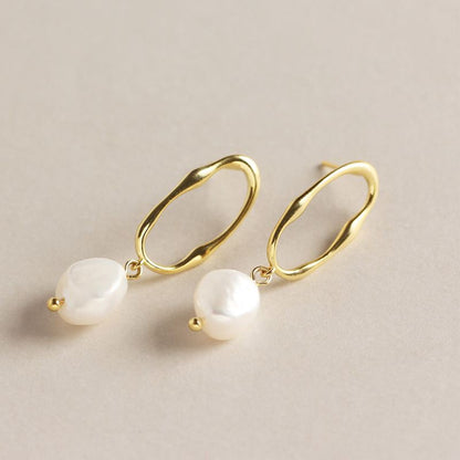 Office Irregular Baroque Natural Pearl Dangling Earrings - Gold-Plated Silver Pearl Earrings for women - Perfect Pearl Earrings with Gift Wrapping Included