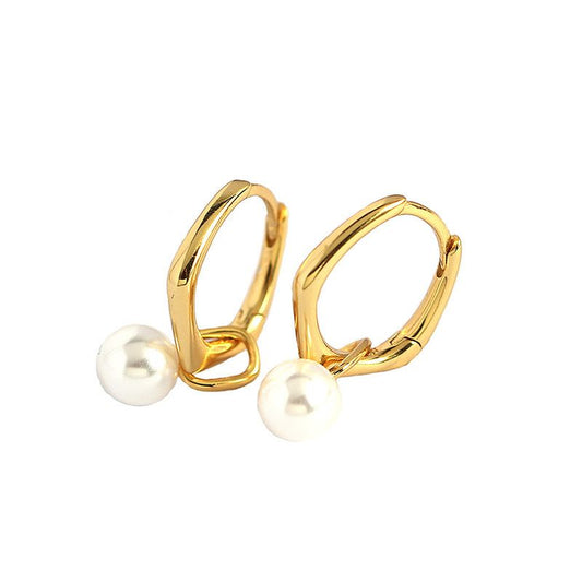Simple Geometry Shell Pearl Hoop Earrings - Gold-Plated Silver Pearl Earrings for women - Perfect Pearl Earrings with Gift Wrapping Included