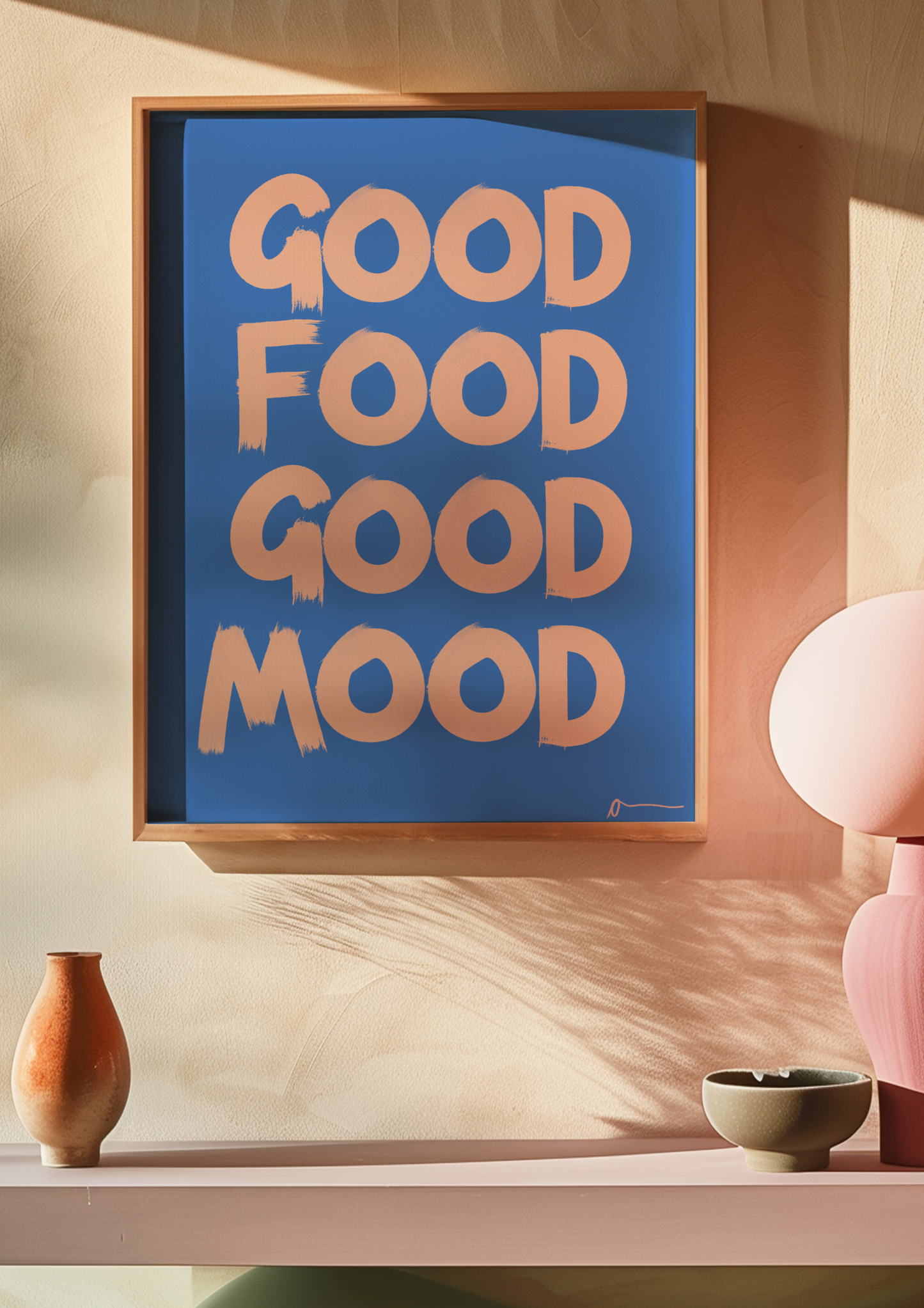 Good Food Good Mood | Blue Kitchen Typographic Food and Drink Print