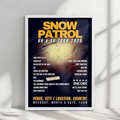 Snow Patrol Setlist Poster - Jahrhunderthalle, Frankfurt, Germany - February 2nd, 2025