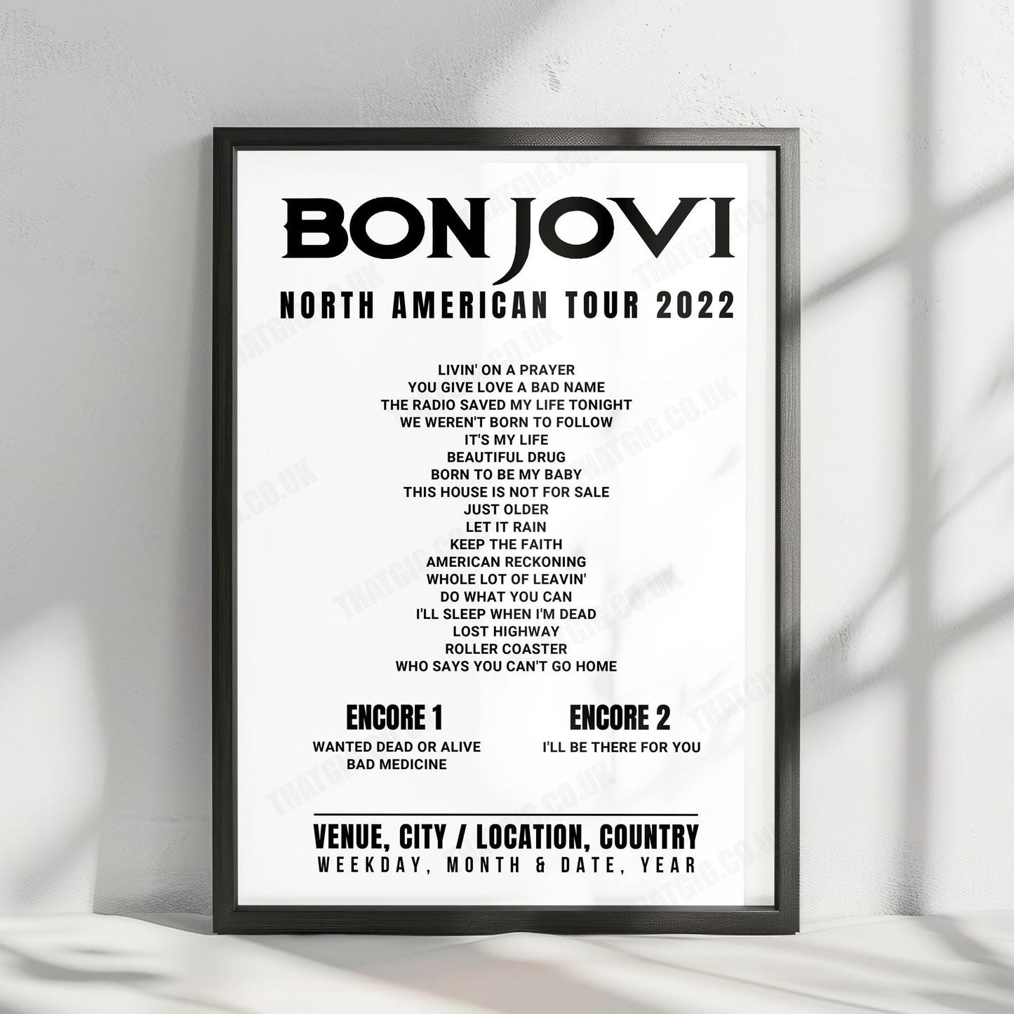 Bon Jovi Setlist Poster - FLA Live Arena, Sunrise - April 16th, 2022