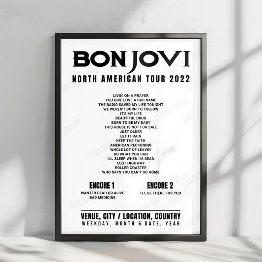 Bon Jovi Setlist Poster - FLA Live Arena, Sunrise - April 16th, 2022