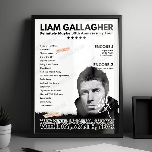 Liam Gallagher Setlist Poster - Thomond Park, Limerick - July 14th, 2024