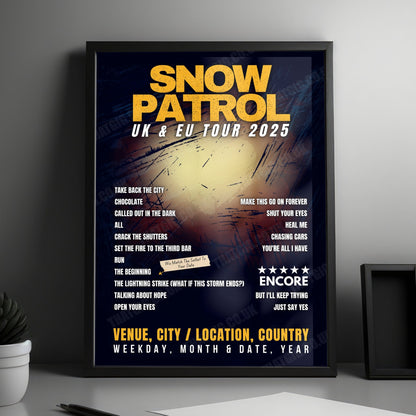 Snow Patrol Setlist Poster - Jahrhunderthalle, Frankfurt, Germany - February 2nd, 2025