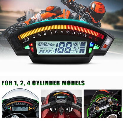 Motorcycle LCD TFT Digital Speedometer 14000RPM 6 Gear Backlight Motorcycle Odometer for 1,2,4 Cylinders Meter, MLS062