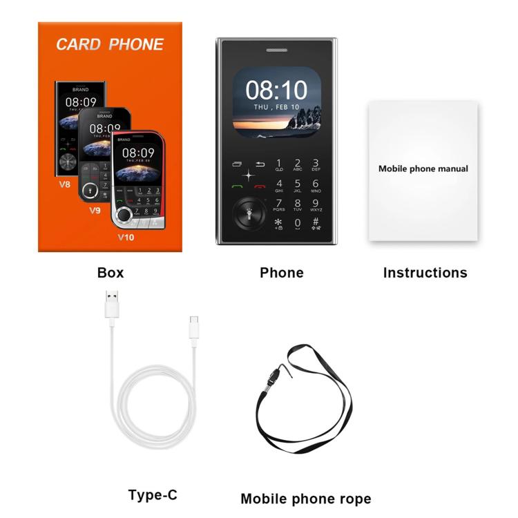 V8 Card Mobile Phone, 2.01 inch, MTK6261D, Support Bluetooth, FM, Torch, GSM, Dual SIM