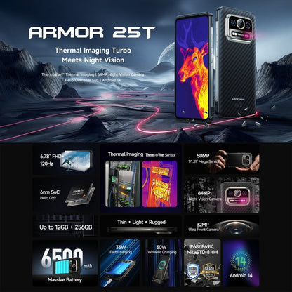 Ulefone Armor 25T Rugged Phone, 6GB+256GB, Thermal Imaging, 6.78 inch Android 14 MediaTek Helio G99 Octa Core, Network: 4G, NFC, OTG, Armor 25T