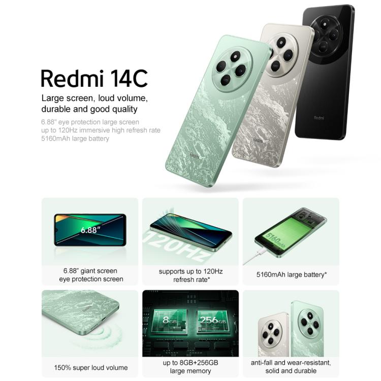 Xiaomi Redmi 14C, 4GB+128GB, 6.88 inch Xiaomi HyperOS MediaTek Helio G81-Ultra Octa Core, Network: 4G, 4GB+128GB