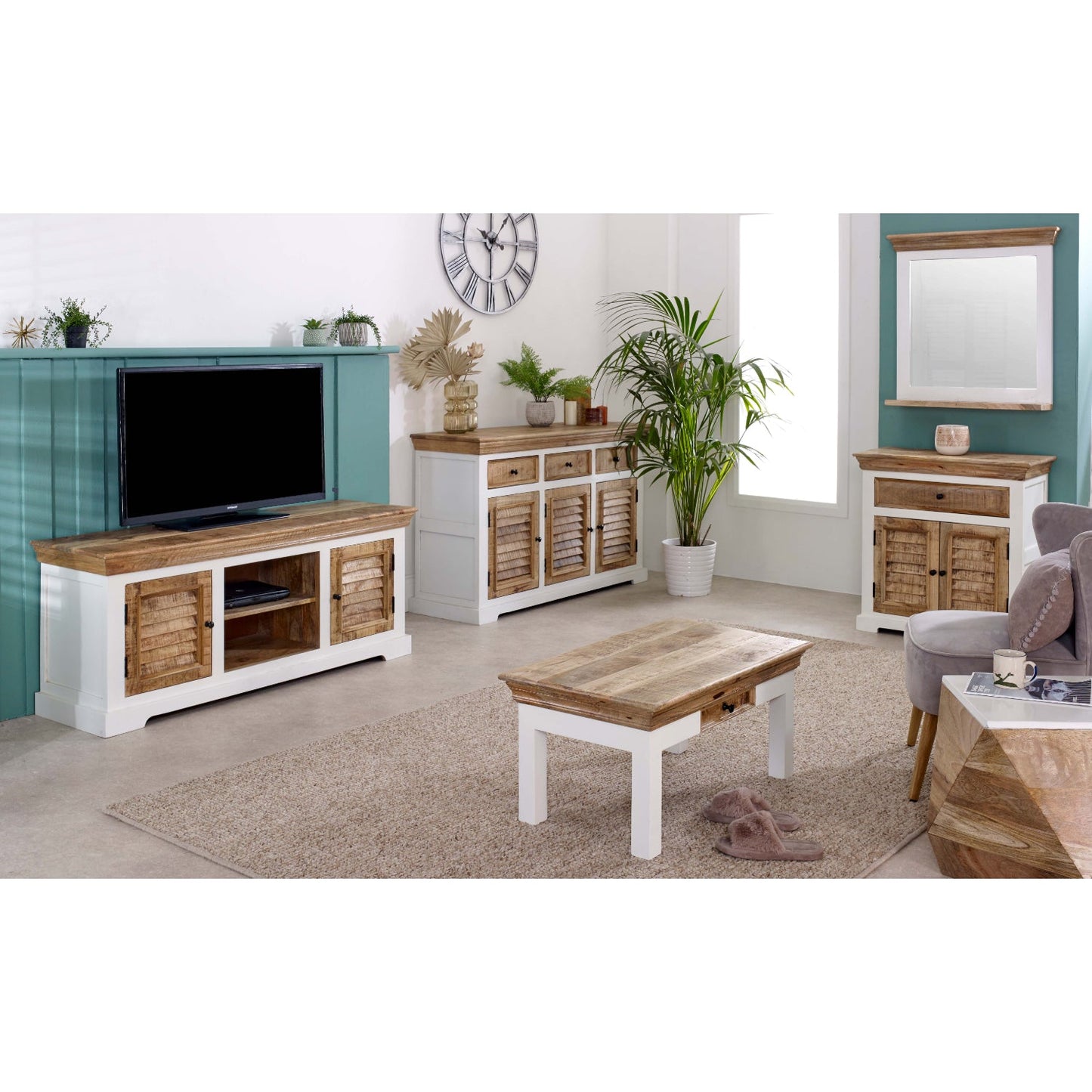 Bianco Solid Mango Wood White Side Table