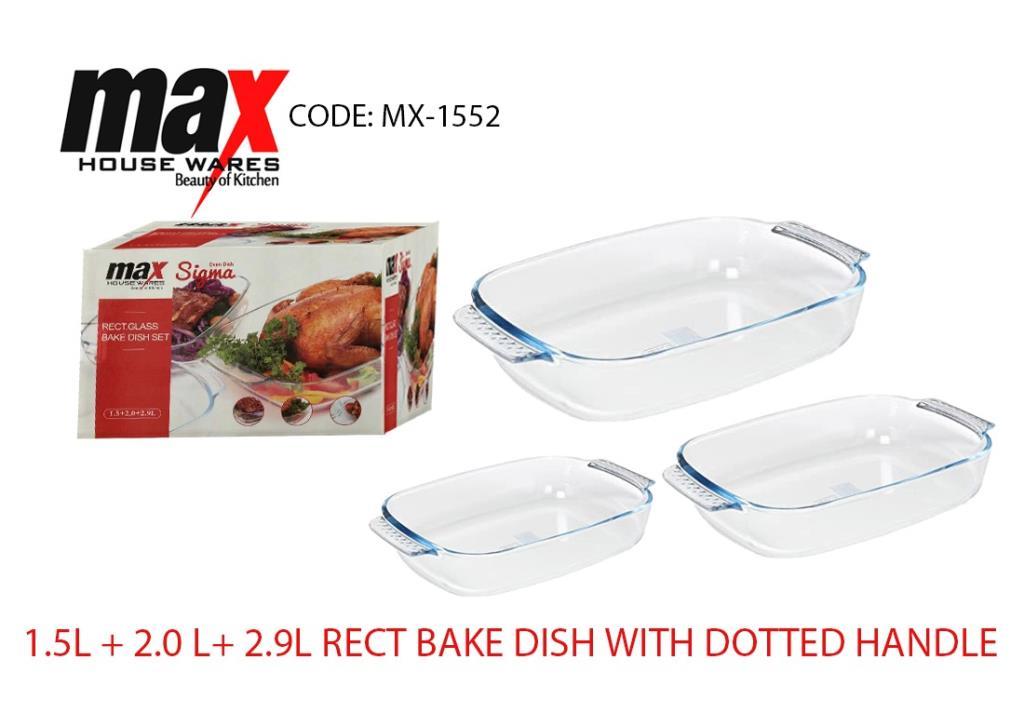 Premium Set of 3 Rectangle Bake Dishes 15L 2L 29L