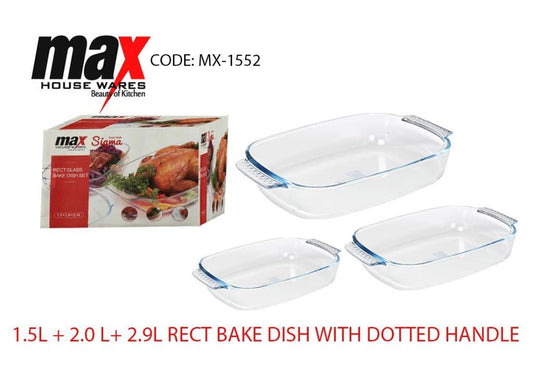 Premium Set of 3 Rectangle Bake Dishes 15L 2L 29L