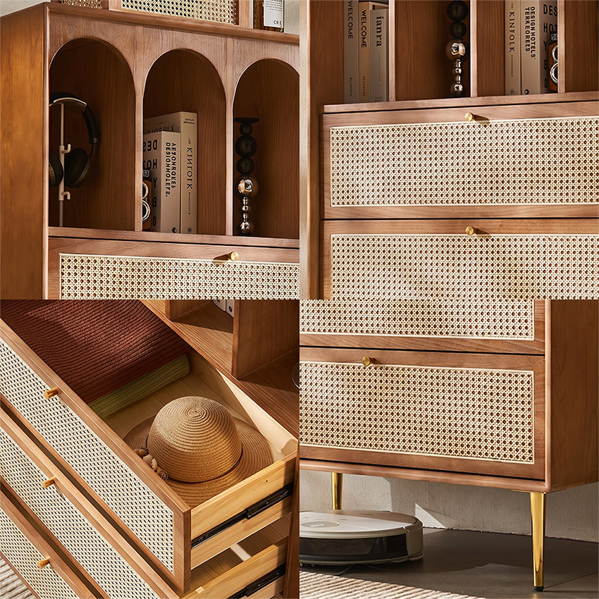 Maasai Tall Sideboard, Rattan & Solid Wood Cabinet