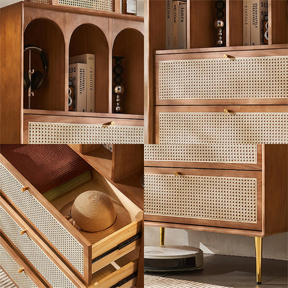 Maasai Tall Sideboard, Rattan & Solid Wood Cabinet