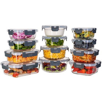 Glass Food Storage Containers with Airtight Lids - Assorted Sizes – 12 PACK