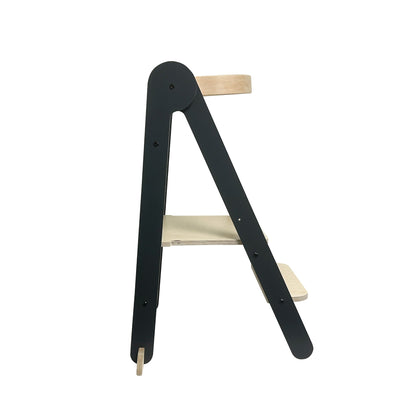 MamaToyz Folding Learning Tower Natural Beech Wood Montessori Child Safety Platform - Dark Grey / Natural