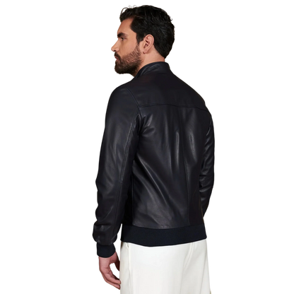 Men’s Blue Leather Bomber Jacket