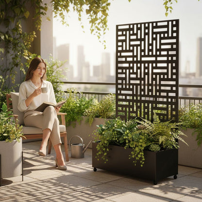 Metal Indoor/Outdoor Privacy Screen with Plant Pot - 90cm x 180cm