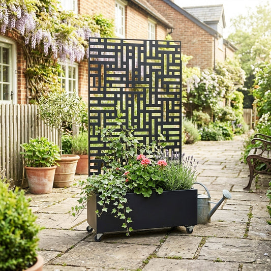 Metal Indoor/Outdoor Privacy Screen with Plant Pot - Maze