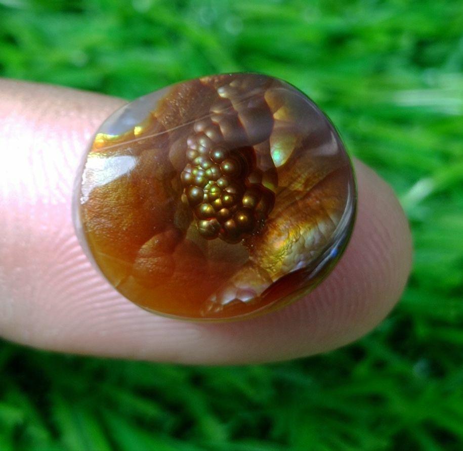 16.8ct Mexican Fire Agate, Fire Agate cabochon - Perfect gemstone Gift, Bubbly Blue Fire Agate, Rare Gemstone than Diamonds, Dimensions - 16.8ct 17x15x7mm