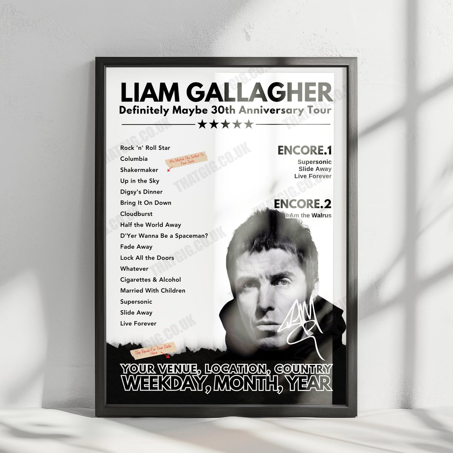 Liam Gallagher Setlist Poster - Thomond Park, Limerick - July 14th, 2024
