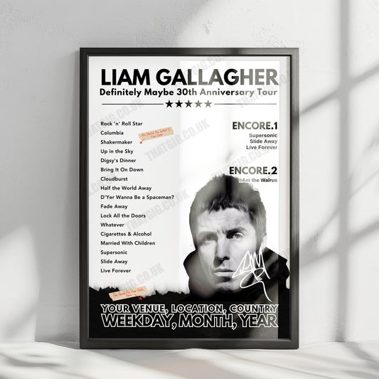 Liam Gallagher Setlist Poster - Thomond Park, Limerick - July 14th, 2024