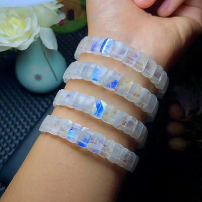 Natural Blue Light Moonstone Gemstone Bracelet, Bangle Jewelry, Diameter 7.5 Inches