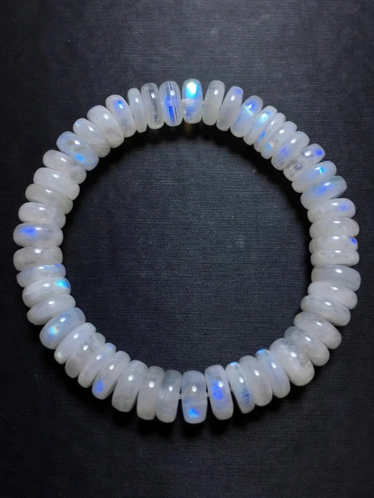 Natural Blue Light Moonstone Gemstone Bracelet, Bead Size 8mm